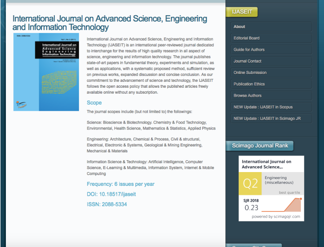 International Journal on Advanced Science Engineering Information Technology (IJASEIT) 2